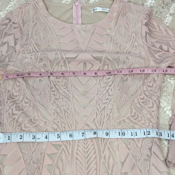 Saints + Secrets Small Dreamy Long Sleeve Blush Pink Ruffle Mini Dress - Picture 10 of 15